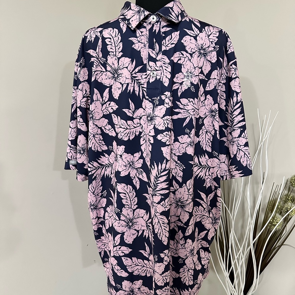 Straight Down Blue and Pink Floral Golf Shirt